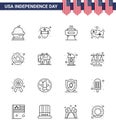 Big Pack of 16 USA Happy Independence Day USA Vector Lines and Editable Symbols of round; usa; barbeque; united; map