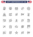 Big Pack of 25 USA Happy Independence Day USA Vector Lines and Editable Symbols of video; movis; cinema; states; american