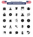 Big Pack of 25 USA Happy Independence Day USA Vector Solid Glyph and Editable Symbols of hat; american; man; usa; country Royalty Free Stock Photo