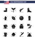 Big Pack of 16 USA Happy Independence Day USA Vector Solid Glyphs and Editable Symbols of desert; flower; hand; cactus; boot