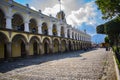 Big palace with big columns beautiful street and landscape, antigua guatemala city