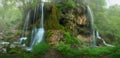 Big panorama of foggy Sopotnica waterfalls Royalty Free Stock Photo