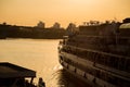 Big passenger ship on river near town Royalty Free Stock Photo