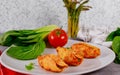 Big pasta shells staffed with meat, cheese and tomato sauce Royalty Free Stock Photo