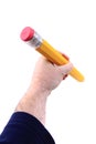 Big pencil in human hand Royalty Free Stock Photo