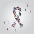 Big people group standing together in ribbon shape crowd of different occupation employees breast cancer awareness Royalty Free Stock Photo