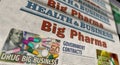 Big Pharma and pharmaceutical business newspaper printing media