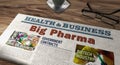 Big Pharma and pharmaceutical business newspaper on table