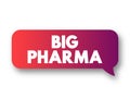 Big Pharma is a term used to refer to the global pharmaceutical industry, text concept message bubble