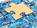 Big piece on pile of disassembled puzzles