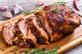 Big Piece of Slow Cooked Oven-Barbecued Pulled Pork shoulder Royalty Free Stock Photo