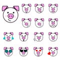 Big Pig Set of 15 high quality vector cartoonish emoticons Royalty Free Stock Photo