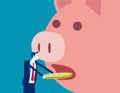 Big piggy bank open mouth and eating coin. Business saving concept