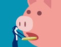 Big piggy bank open mouth and eating coin. Business saving concept