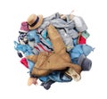 Big pile of clothes on a white background Royalty Free Stock Photo