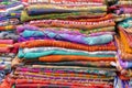 Big pile of colorful asian silk scarves