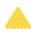 Big pile of gold coins with dollar symbols. Vector illustration. Royalty Free Stock Photo
