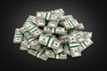 Big pile of money american dollar bills on black background 3d illustration Royalty Free Stock Photo