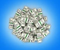 Big pile of money american dollar bills on blue background 3d Royalty Free Stock Photo