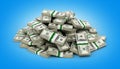 Big pile of money american dollar bills on blue gradient background 3d Royalty Free Stock Photo