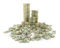 Big pile of the money. Green dollars USA 3D Royalty Free Stock Photo