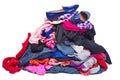 Big pile of old, used clothes isolated on white Royalty Free Stock Photo