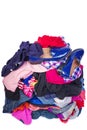 Big pile of old, used clothes isolated on white Royalty Free Stock Photo