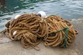 Big pile of ropes with floats to tie boats and used in fishing i Royalty Free Stock Photo