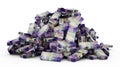 Big pile of Swiss franc notes a lot of money over white background. 3d rendering of bundles of cash