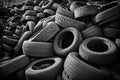 Big pile of used old car tires for recycling