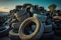 Big pile of used old car tires for recycling