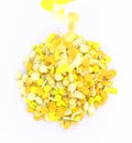 Big pile of yellow pills on white background close up Royalty Free Stock Photo