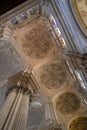 Big pillar and vaults in interior of Malaga Cathedral, Malaga, Spain
