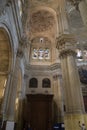 Big pillars, vaults and stained glass windows in Malaga Cathedral, Spain Royalty Free Stock Photo