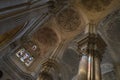 Pillars, stained glass and vaults on the roof of the cathedral of Malaga, Spain