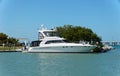 Big Pine Key, Florida, U.S.A - February 20, 2022 - A luxury boat on the dock near Bahia Honda State Park