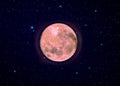 Big pink moon full moon on Starry night sky blue sky at sea, sunset rainbow at summer season ,galaxy moonlight blue