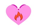 Big pink heart. Fire symbol cutout inside.