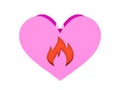 Big pink heart. Fire symbol cutout inside. Royalty Free Stock Photo