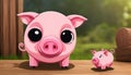 A big pink pig with black eyes and a little piglet Royalty Free Stock Photo