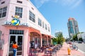 Big Pink retro era restaurant on Collins Avenue with empty table