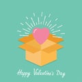 Big pink shining heart in the box. Flat design Happy Valentines day card Royalty Free Stock Photo