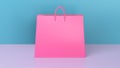 Big Pink Shopping Bag Isolated Over Soft Purple and Turquoise Backdrop.