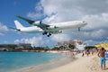 Big plane in Maho Bay, St.Maarten, Philipsburg.