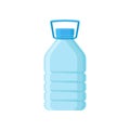 Big plastic bottle with blue lid and handle for carrying. Container for drinking water. Flat vector element for banner
