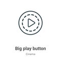 Big play button outline vector icon. Thin line black big play button icon, flat vector simple element illustration from editable Royalty Free Stock Photo