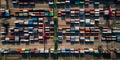 Big port containers aerial view. Container ships business logistics. Generative AI