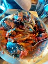 big portions of spicy mussels