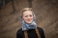 Big portrait of beautiful red-haired girl in scarf Royalty Free Stock Photo