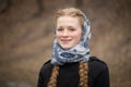 Big portrait of beautiful red-haired girl in scarf Royalty Free Stock Photo